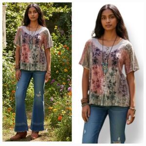 Shivani California Boho Hippie Tie Dye Button Down Top Free Size Medium